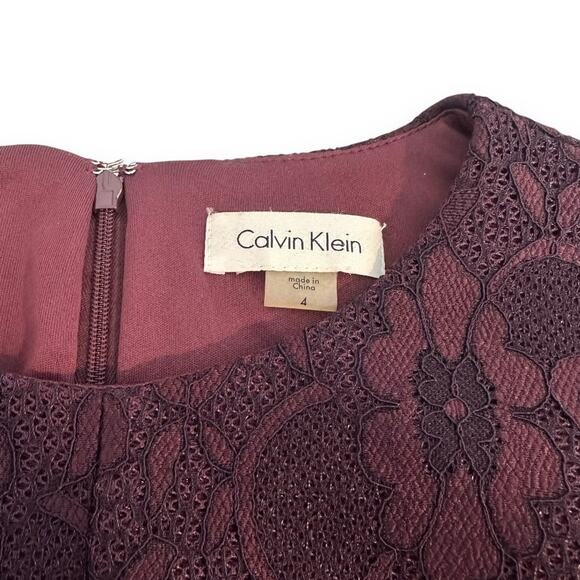 Calvin Klein Aubergine A-Line Lace Dress Size 4 Purple Sleeveless Cocktail Dress - Picture 7 of 9